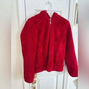 Jou Jou Fuzzy Red Faux Fur Jacket